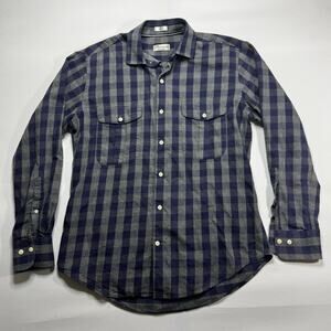 Peter Millar Mountainside Men's Long Sleeve Blue Gray Check Flannel Shirt - M